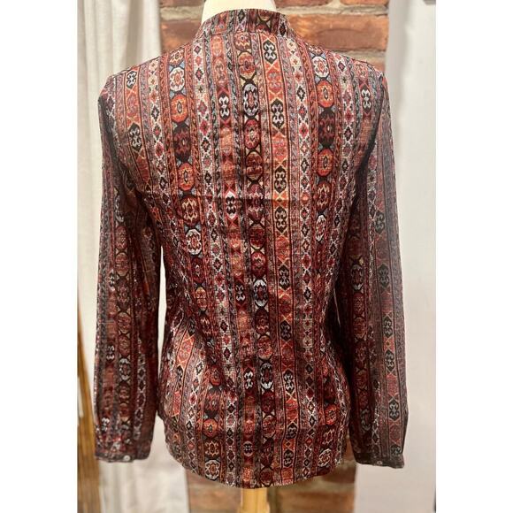 MNG Mango Printed Retro Boho Top Size 2 Business Casual - Picture 4 of 8